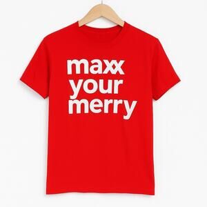 TJ Maxx Holiday T-Shirt Red Graphic Tee “Maxx Your Merry” Christmas Size Small